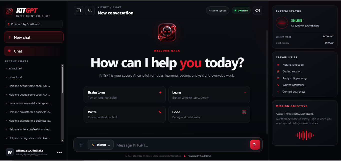 KITGPT intelligent AI co-pilot web application interface
