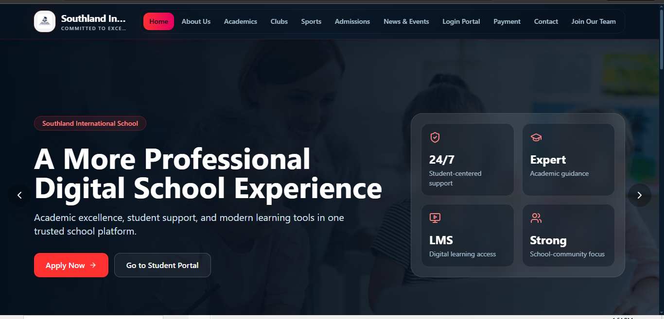 Southland International College website homepage